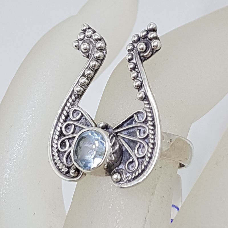 20210902_205527 Sterling Silver Round Topaz in Ornate Lyre Shape Ring