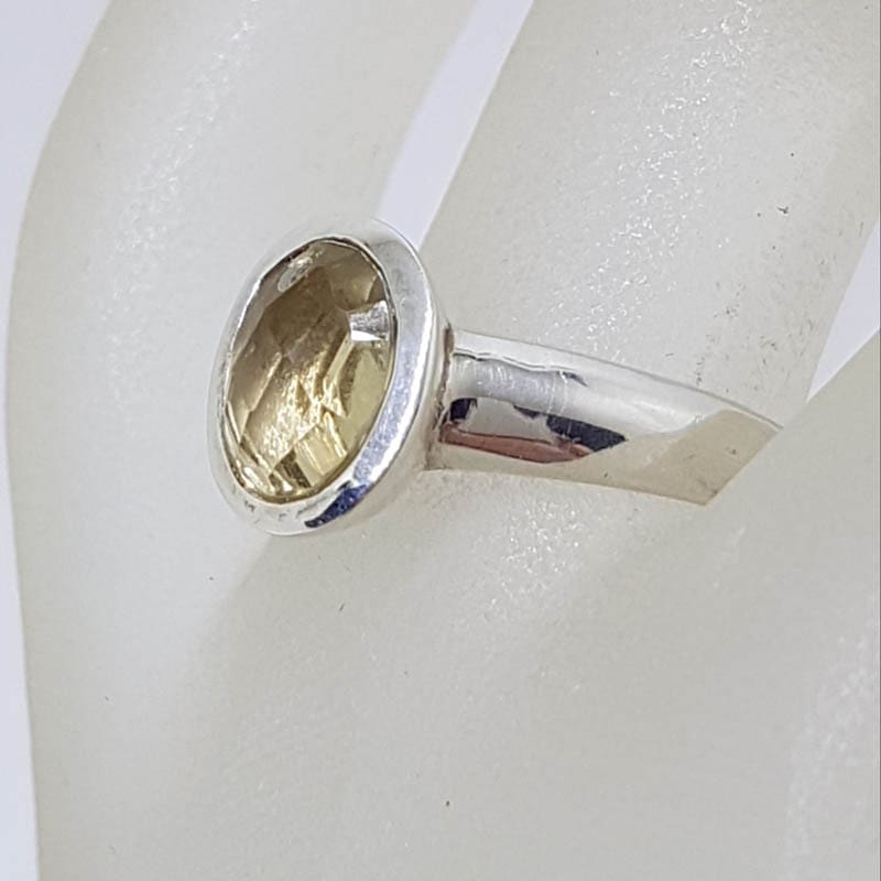 Sterling Silver Oval Bezel Set Citrine Ring