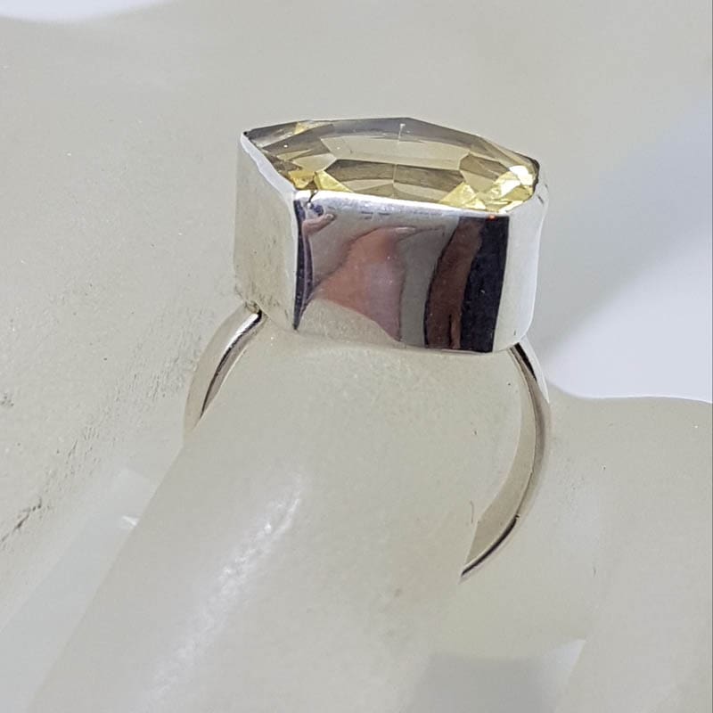 Sterling Silver Large Pentagon Shaped Bezel Set Citrine Ring