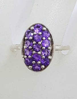 Sterling Silver Oval Amethyst Cluster Ring