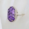 Sterling Silver Oval Amethyst Cluster Ring