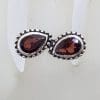 Sterling Silver Teardrop / Pear Shaped Garnet with Unusual Design and Patterned Sides Ring