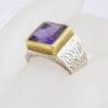 Sterling Silver and Plated Heavy / Chunky Bezel Set Square Amethyst Ring