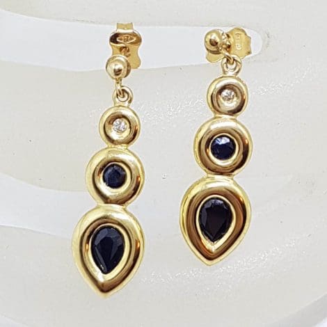 9ct Yellow Gold Sapphire & Diamond Drop Earrings