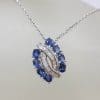 9ct White Gold Natural Sapphire and Diamond Cluster Pendant on 9ct Gold Chain