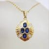 14ct Yellow Gold Stunning Natural Blue Sapphire with Diamond Pendant on 9ct Gold Chain