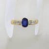 9ct Yellow Gold Oval Natural Blue Sapphire and Diamond Bezel Set Ring