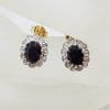 * SOLD * 9ct Yellow Gold Oval Natural Sapphire and Diamond Cluster Studs / Earrings