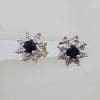 9ct Yellow Gold Natural Sapphire and Diamond Daisy Flower Studs / Earrings