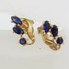 9ct Yellow Gold Natural Sapphire Leaf Cluster Studs / Earrings