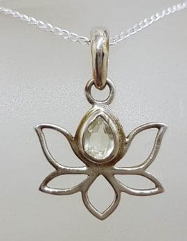 Sterling Silver Lotus with Citrine Pendant on Silver Chain