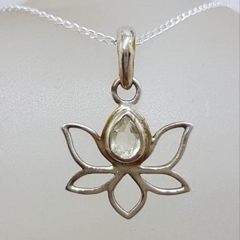 Sterling Silver Lotus with Citrine Pendant on Silver Chain