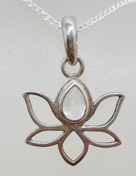 Sterling Silver Lotus with Moonstone Pendant on Silver Chain