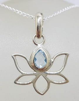 Sterling Silver Lotus with Topaz Pendant on Silver Chain