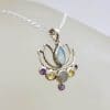 Sterling Silver Ornate Multi-Coloured Gemstone Lotus Pendant on Silver Chain - Chalcedony, Amethyst, Labradorite and Citrine