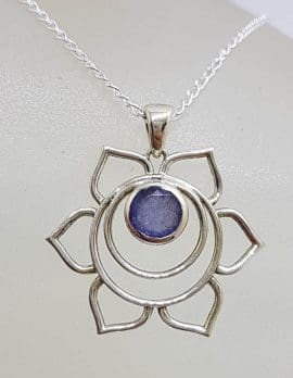 Sterling Silver Flower with Iolite Pendant on Silver Chain