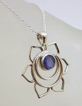 Sterling Silver Flower with Iolite Pendant on Silver Chain