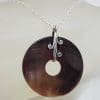 Sterling Silver Large Round Mother of Pearl Disc with Ornate Design Pendant on Silver Chain