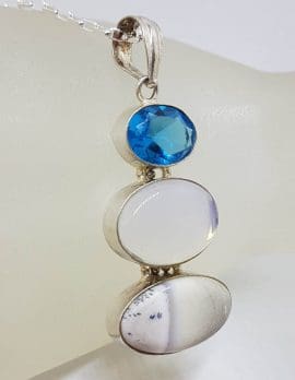 Sterling Silver 3 Oval Stones Pendant on Silver Chain
