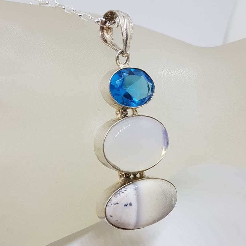 Sterling Silver 3 Oval Stones Pendant on Silver Chain