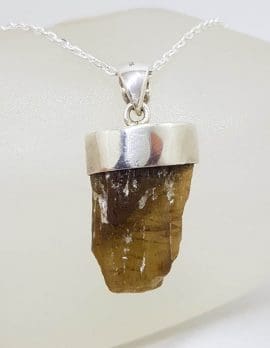 Sterling Silver Amber Large Unusual Shape Pendant on Silver Chain