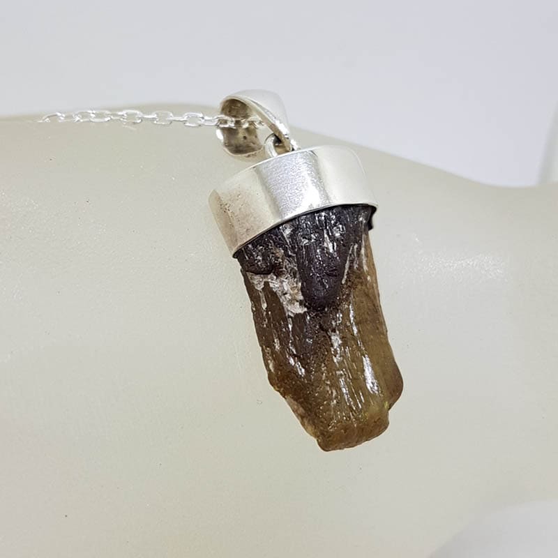 Sterling Silver Amber Large Unusual Shape Pendant on Silver Chain