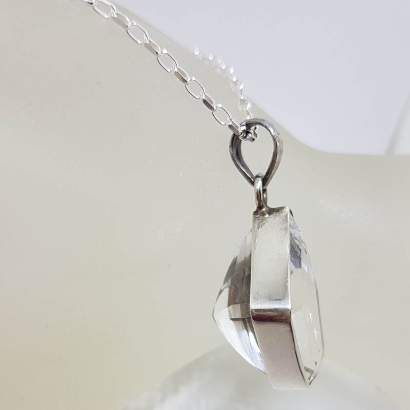 Sterling Silver Clear Crystal Quartz Unusual Freeform Shape Pendant on Silver Chain Sterling Silver Clear Crystal Quartz Unusual Freeform Shape Pendant on Silver Chain