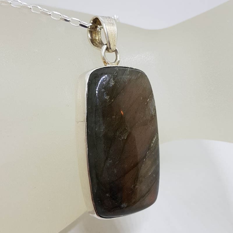 Sterling Silver Labradorite Large Rectangular Bezel Set Pendant on Silver Chain Sterling Silver Labradorite Large Rectangular Bezel Set Pendant on Silver Chain