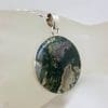 Sterling Silver Moss Agate Large Round Bezel Set Pendant on Silver Chain