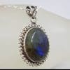 Sterling Silver Labradorite Large Oval with Ornate Twist Rim Pendant on Silver Chain
