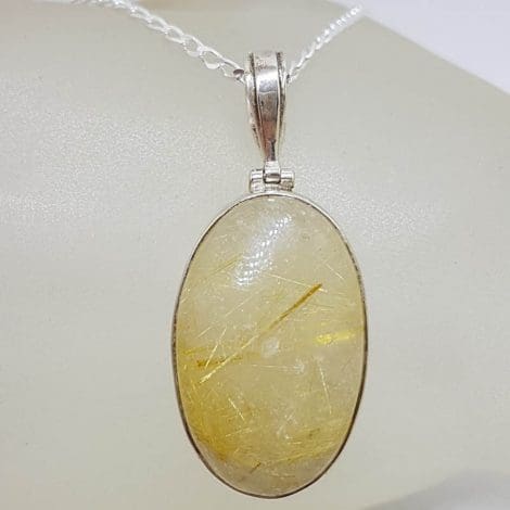 Sterling Silver Rutilated Quartz Large Oval Pendant on Silver Chain