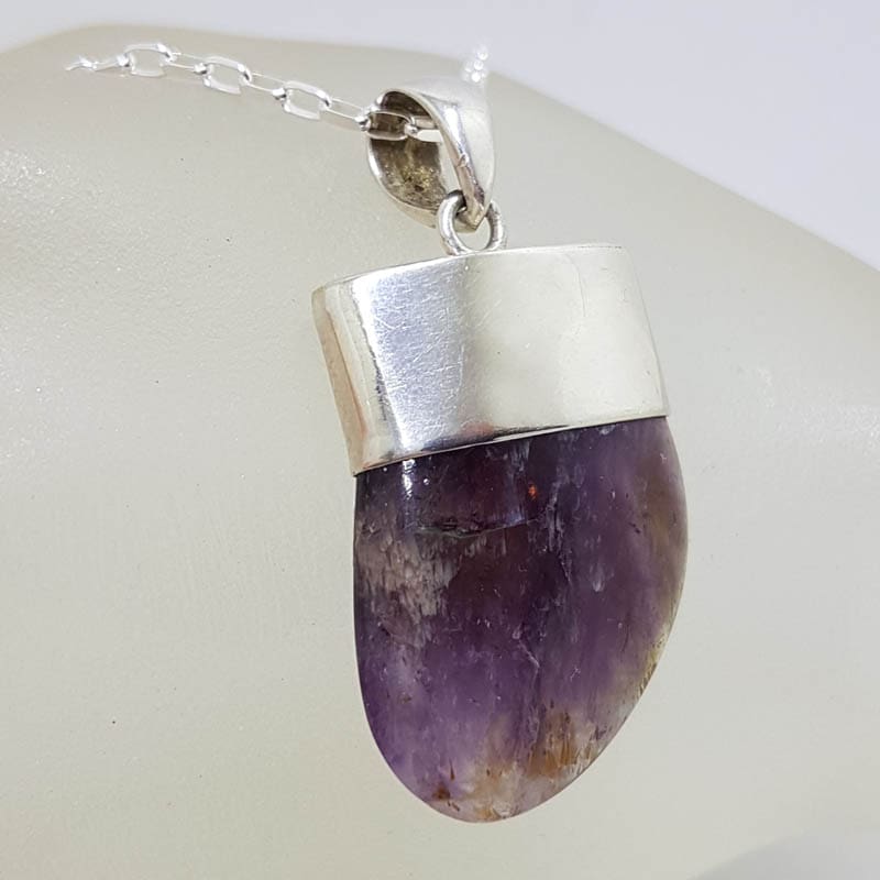 Sterling Silver Large Unusual Shape Super Seven Melody Stone Pendant on Silver Chain