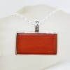 Sterling Silver Large Carnelian Rectangular with Ornate Top Pendant on Silver Chain