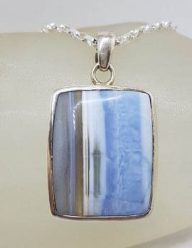 Sterling Silver Large Rectangular Owyhee Opal Pendant on Silver Chain