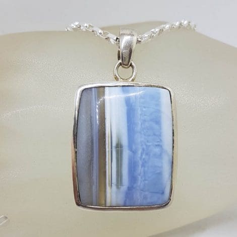 Sterling Silver Large Rectangular Owyhee Opal Pendant on Silver Chain