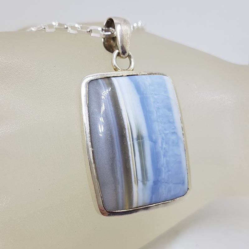 Sterling Silver Large Rectangular Owyhee Opal Pendant on Silver Chain
