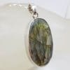 Sterling Silver Faceted Labradorite Large Oval Bezel Set Pendant on Silver Chain