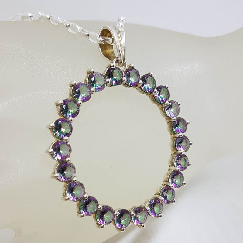 Sterling Silver Large Round Mystic Quartz / Mystic Topaz Pendant on Silver Chain