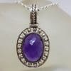 Sterling Silver Amethyst Faceted Oval in Ornate Rimmed Setting Pendant on Silver Chain