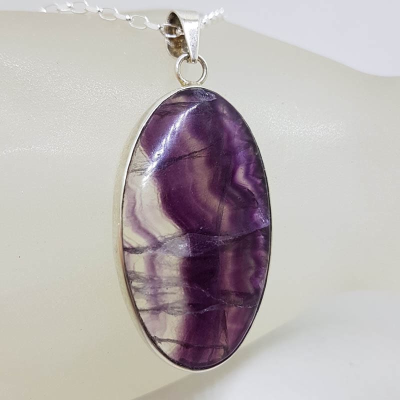 Sterling Silver Amethyst Large Oval Bezel Set Pendant on Silver Chain Sterling Silver Amethyst Large Oval Bezel Set Pendant on Silver Chain