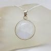 Sterling Silver Moonstone Round Bezel Set Pendant on Silver Chain