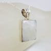 Sterling Silver Moonstone Rectangular Ornate Top Pendant on Silver Chain