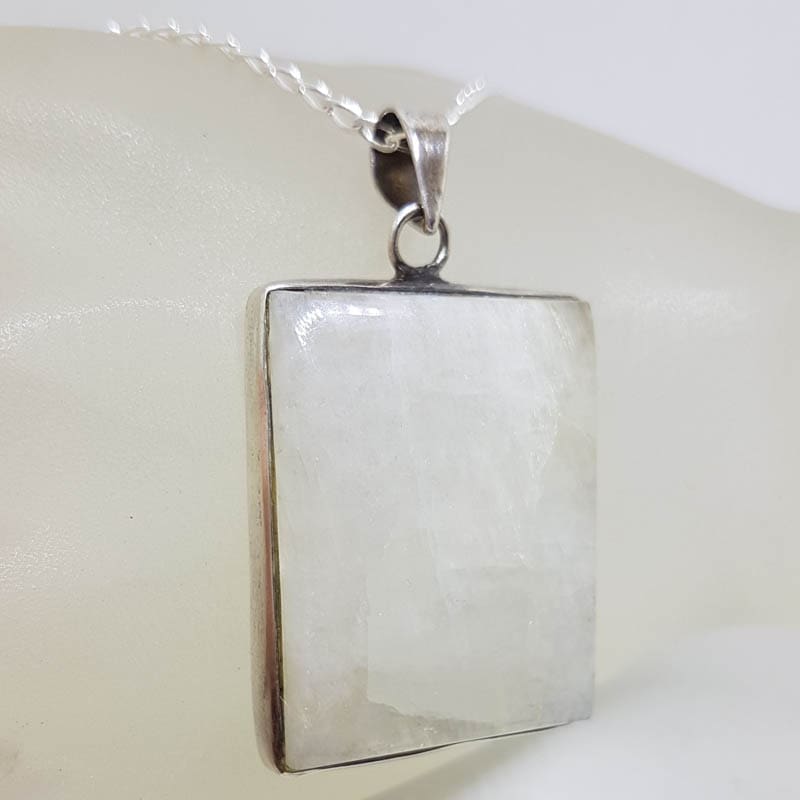 Sterling Silver Moonstone Rectangular Pendant on Silver Chain