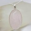 Sterling Silver Rose Quartz Large Cabochon Cut Oval Pendant on Silver Chain