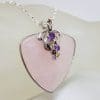 Sterling Silver Rose Quartz Large Triangular with Multi-Colour Gemstone Cluster Pendant on Silver Chain
