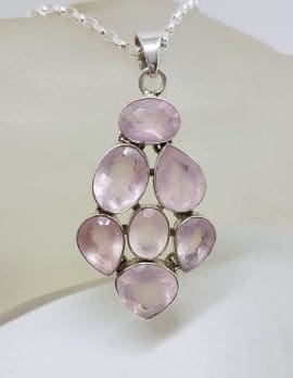 Sterling Silver Rose Quartz Large Cluster Pendant on Silver Chain