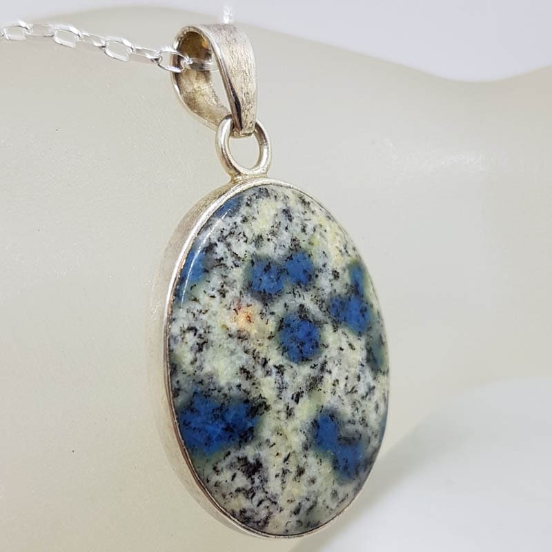 Sterling Silver Large Oval K2 Stone Pendant on Silver Chain