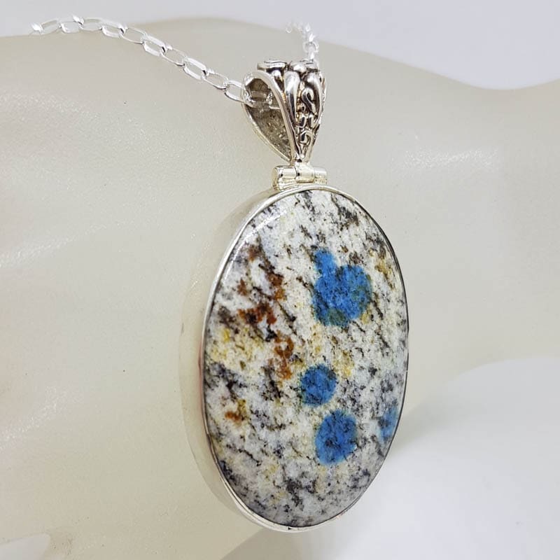 Sterling Silver Large Oval K2 Stone Pendant on Silver Chain