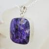 Sterling Silver Charoite Large Square Bezel Set Pendant on Silver Chain
