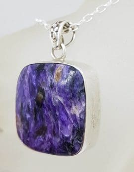 Sterling Silver Charoite Large Square Bezel Set Pendant on Silver Chain